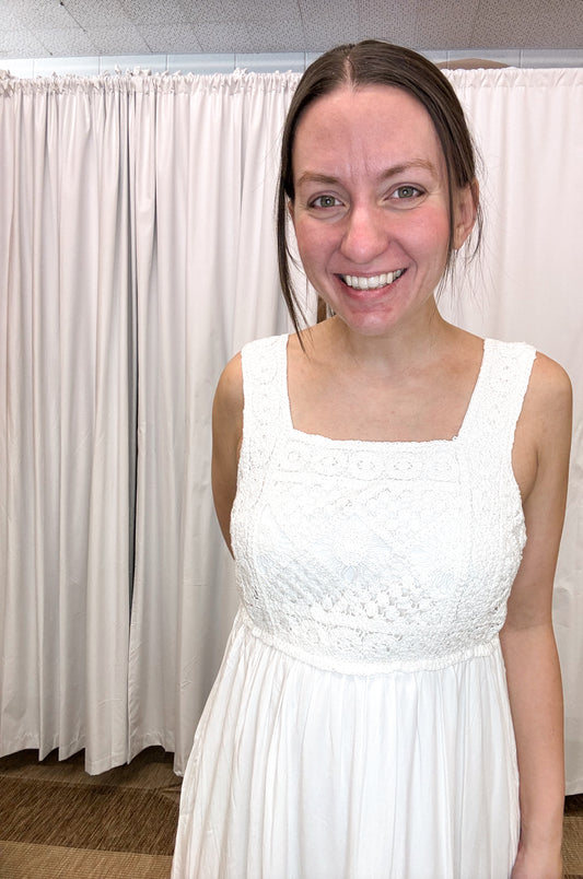 White Crochet Top Ruffle Midi Dress