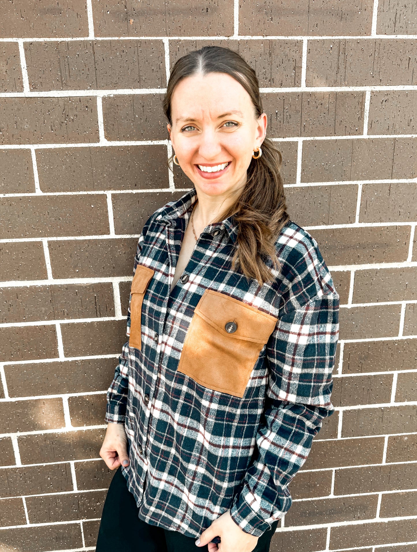 Suede Pocket Brushed Plaid Shacket