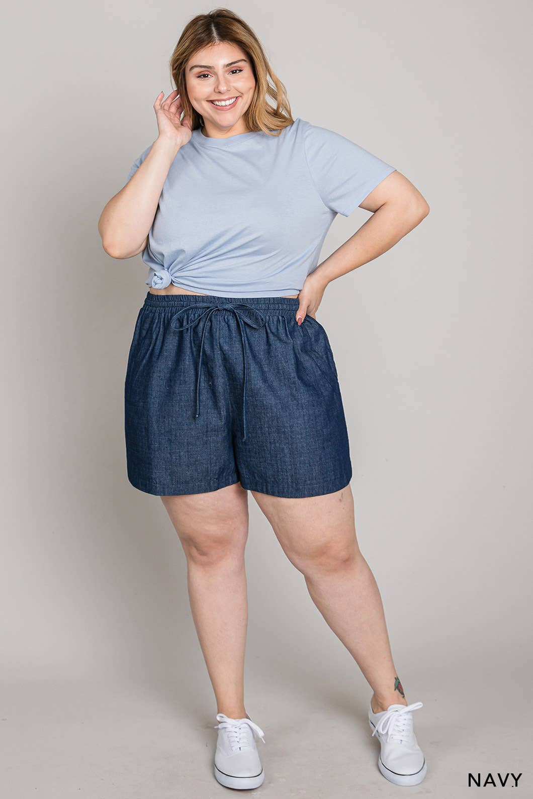 Curvy Soft Washed Light Denim Shorts