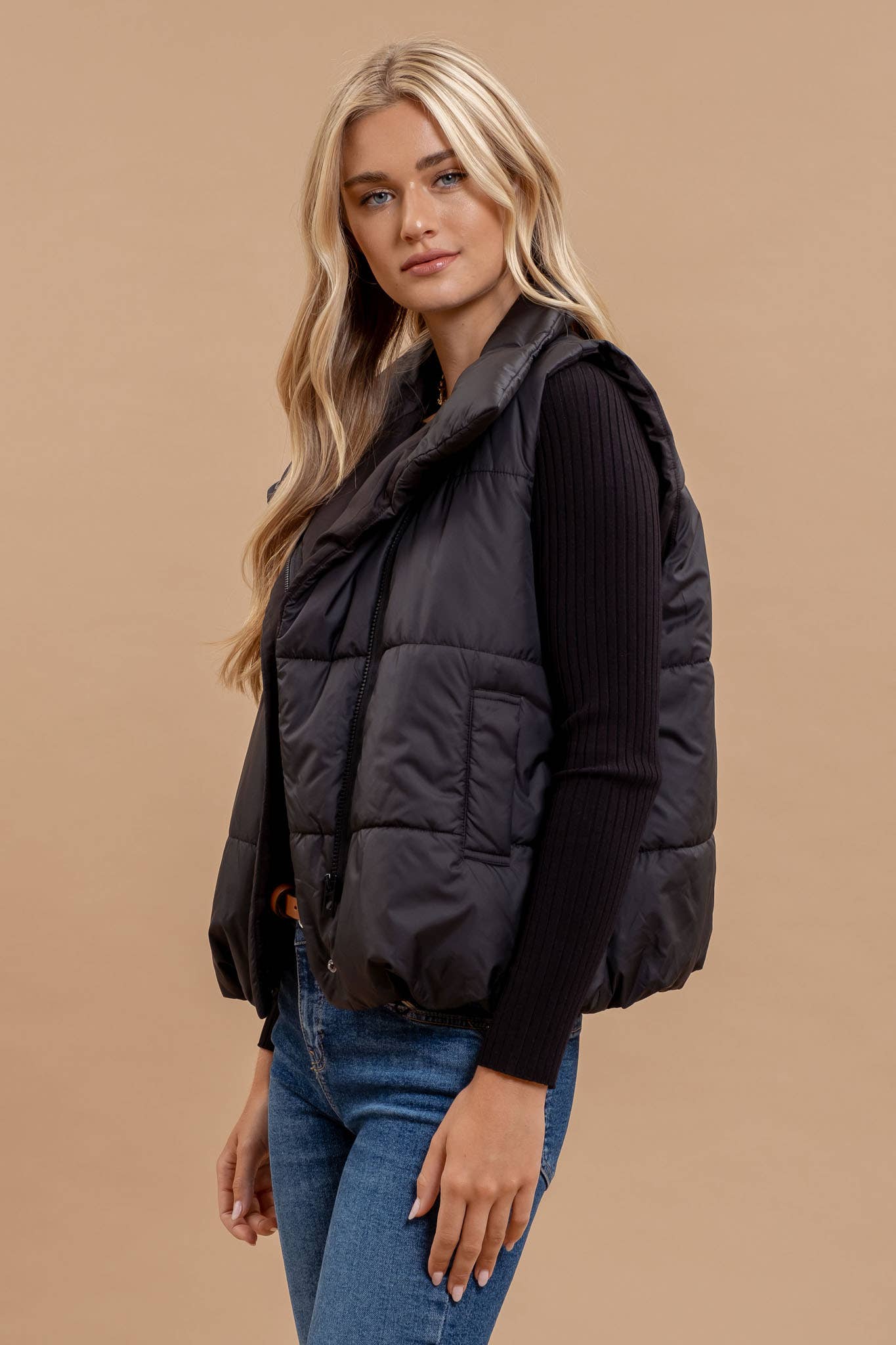 Zip Up Black Puffer Vest