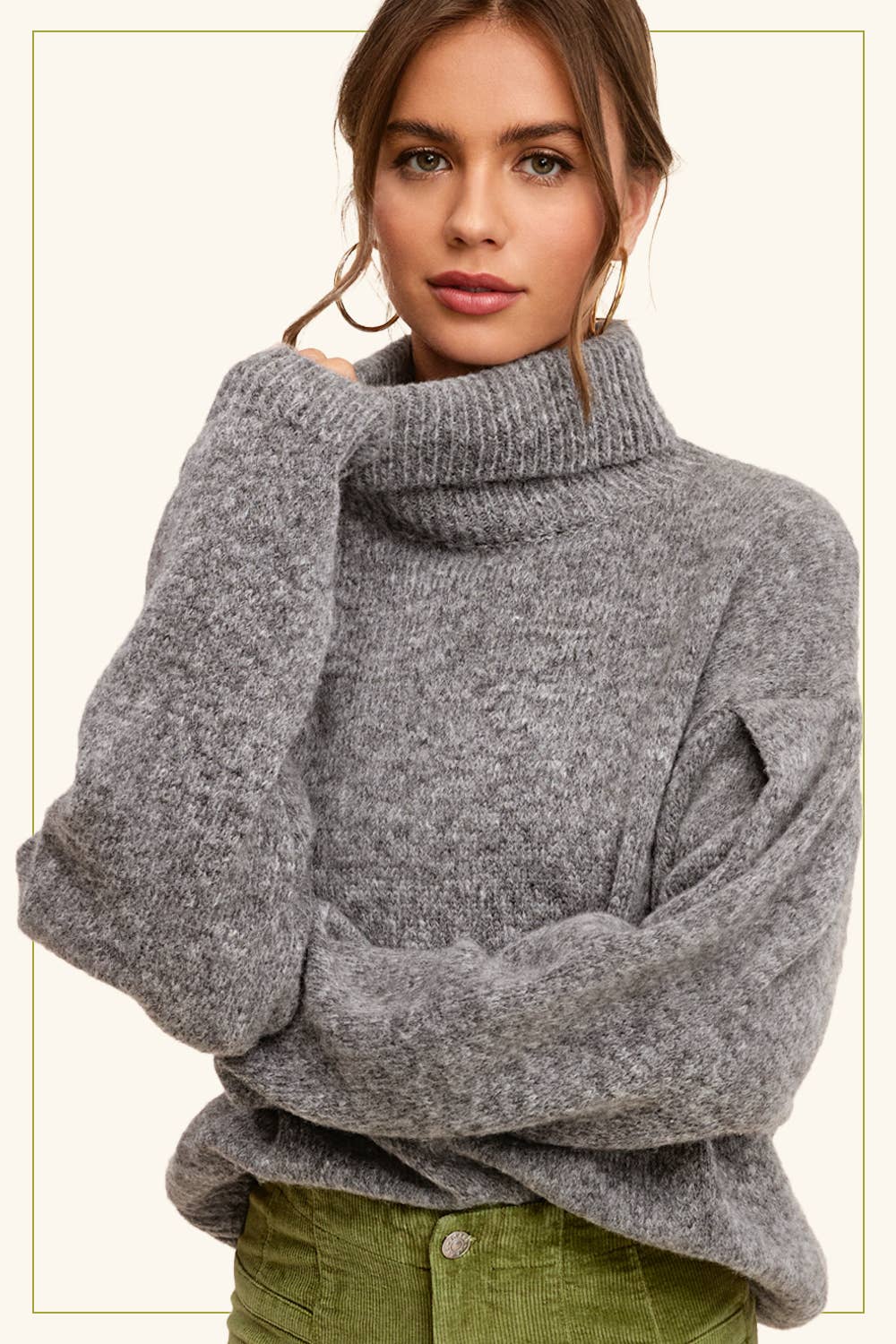 Loose Fit Turtleneck Pin-tuck Long Sleeve Sweater