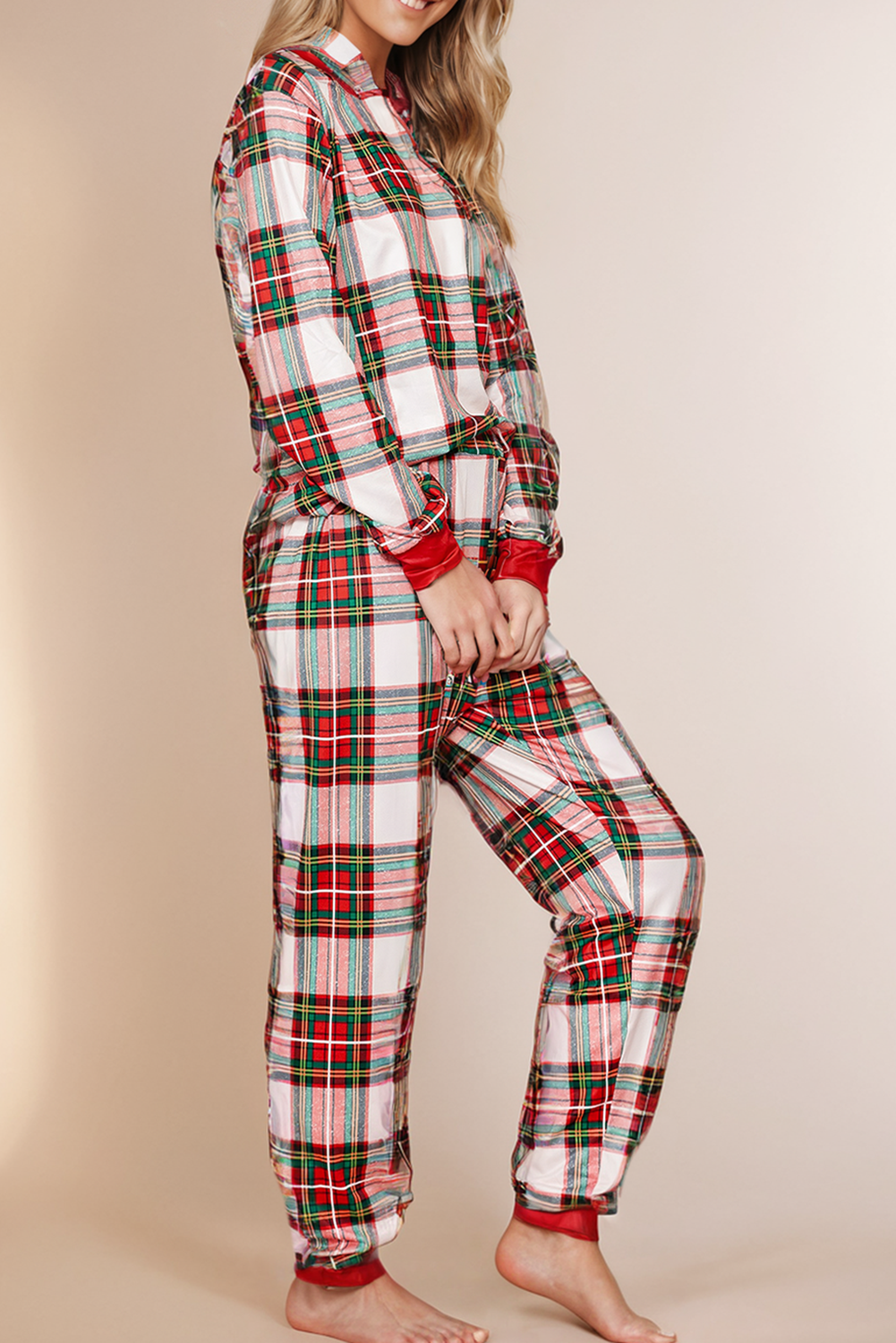 Christmas Holiday Plaid Print Long Sleeve Top and Pants Lounge Set