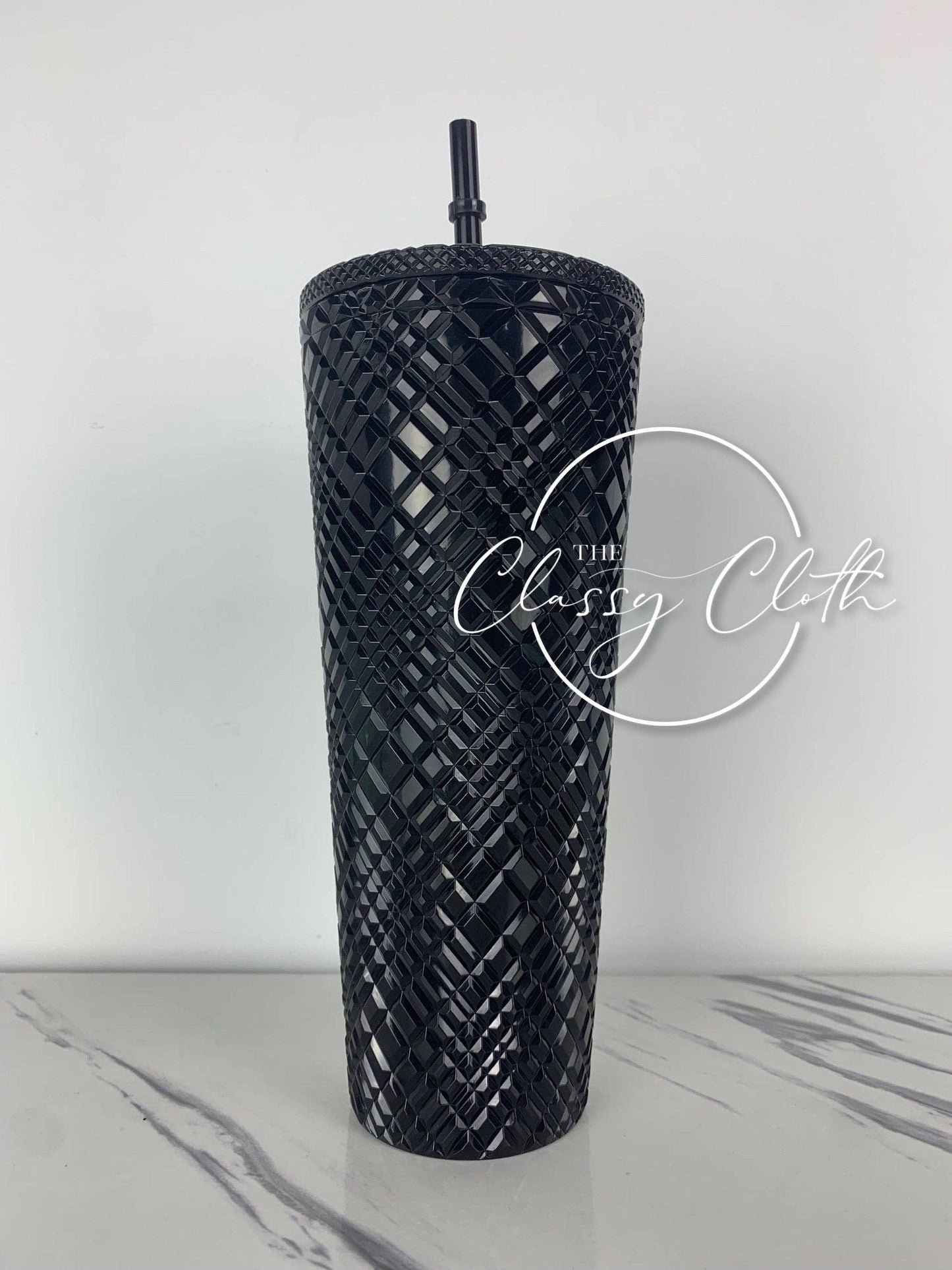 Black Textured Tumbler with Straw