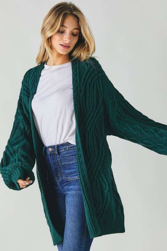 Loose-fit cable knit emerald sweater
