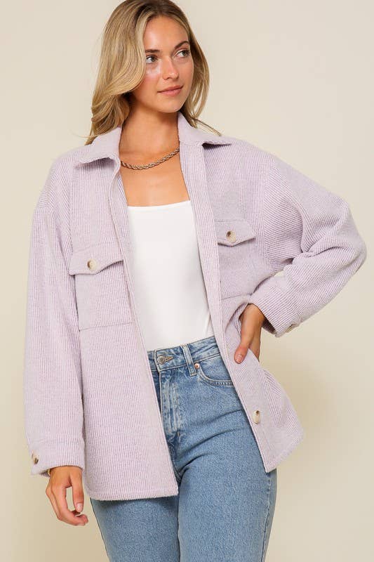 Plus Size Long Sleeve Button Down Brushed Waffle Shacket, Multiple Colors