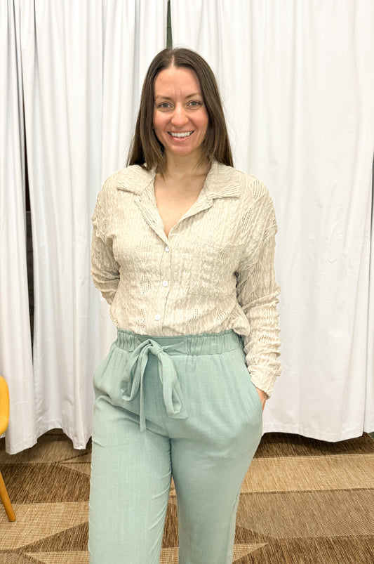 Casual Chic Beige Button Down Top