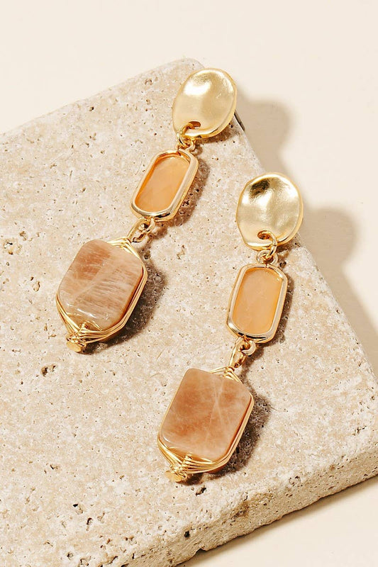 Tiered Stone Charms Dangle Earrings