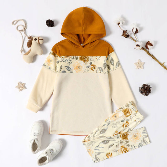 2-piece Kid Girl Floral Hoodie Sweatshirt and Pants Set