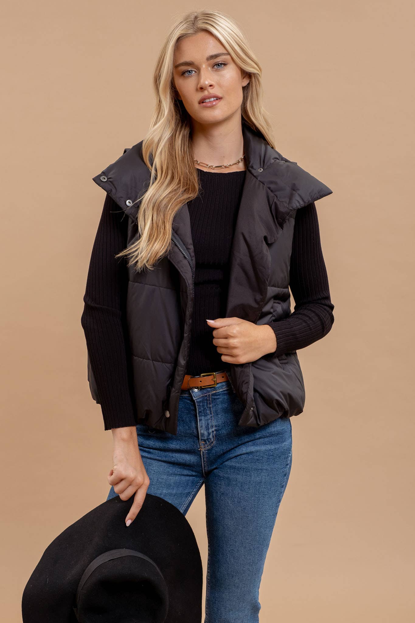 Zip Up Black Puffer Vest