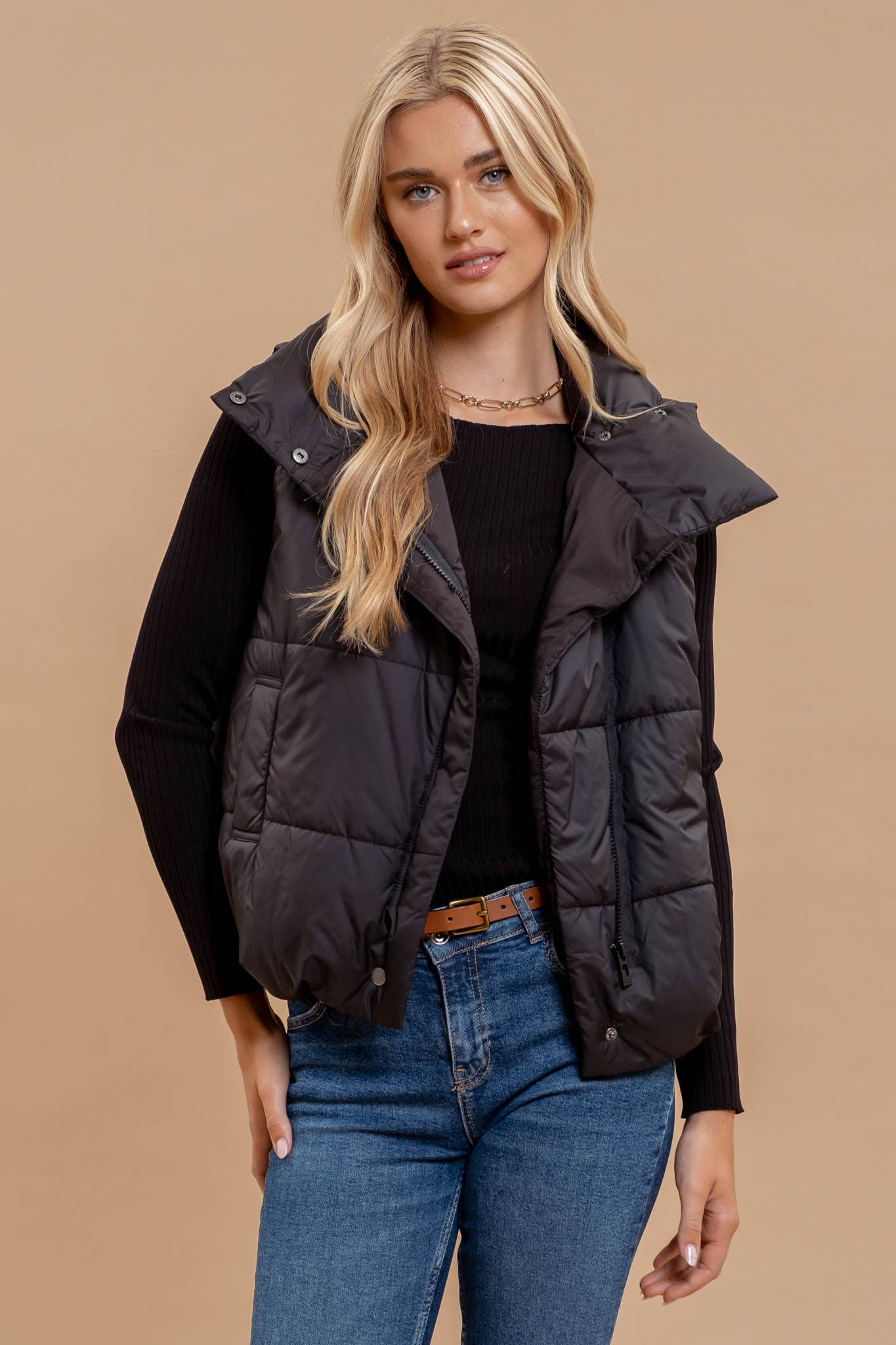 Zip Up Black Puffer Vest