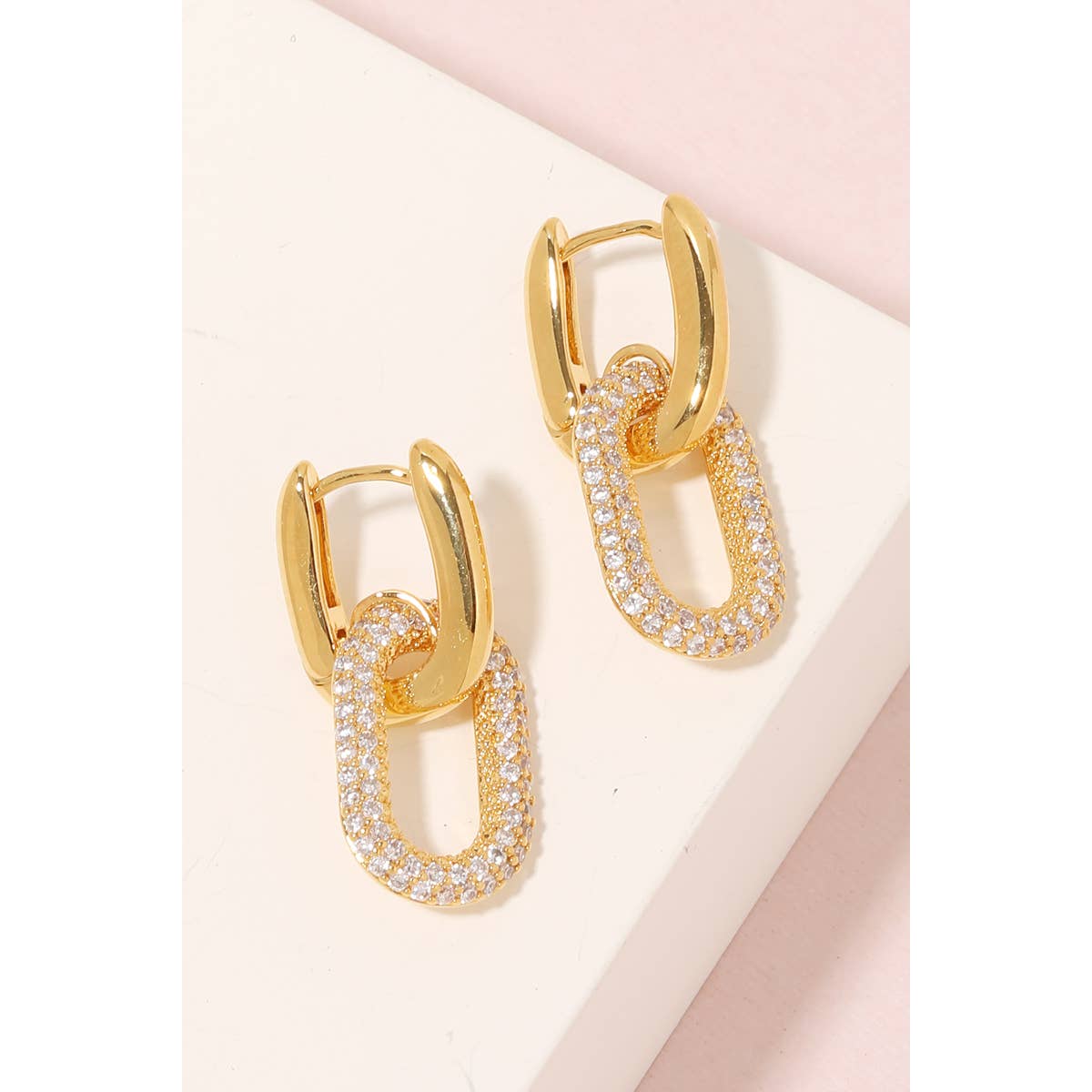 Studded Oval Chain Link Dangle Earrings