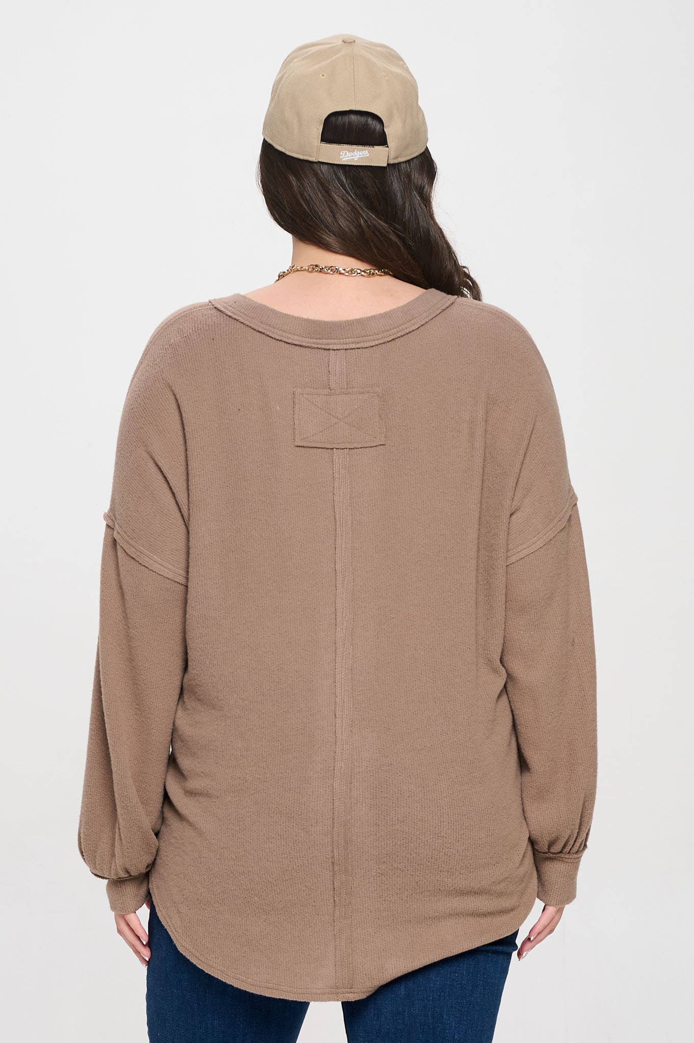 Plus V Neck Button Long Sleeve Top