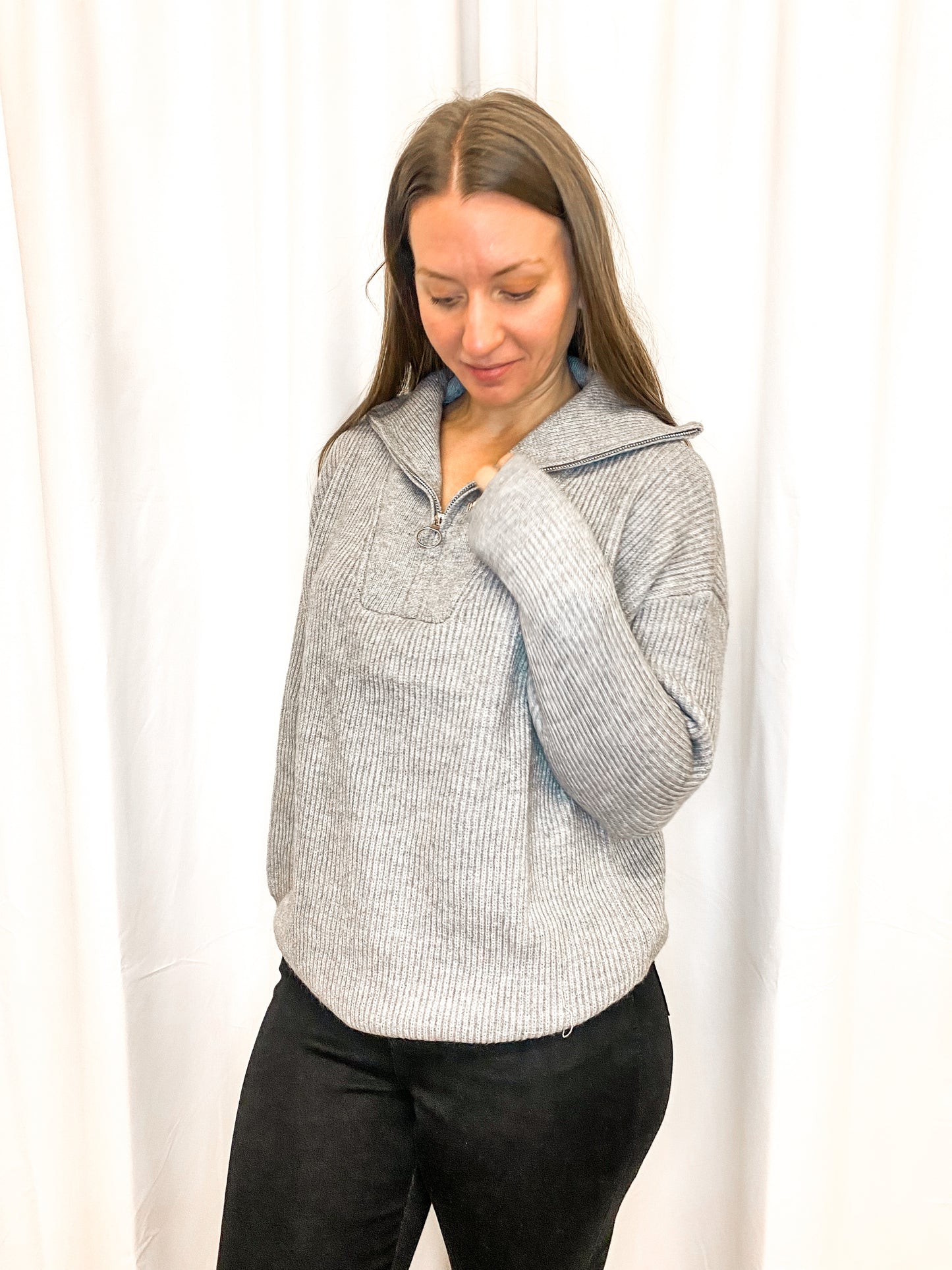 Half zip-up long-sleeve sweater