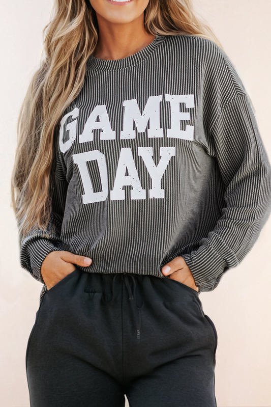 GAME DAY Graphic Corded Long Sleeve Crew Neck Top