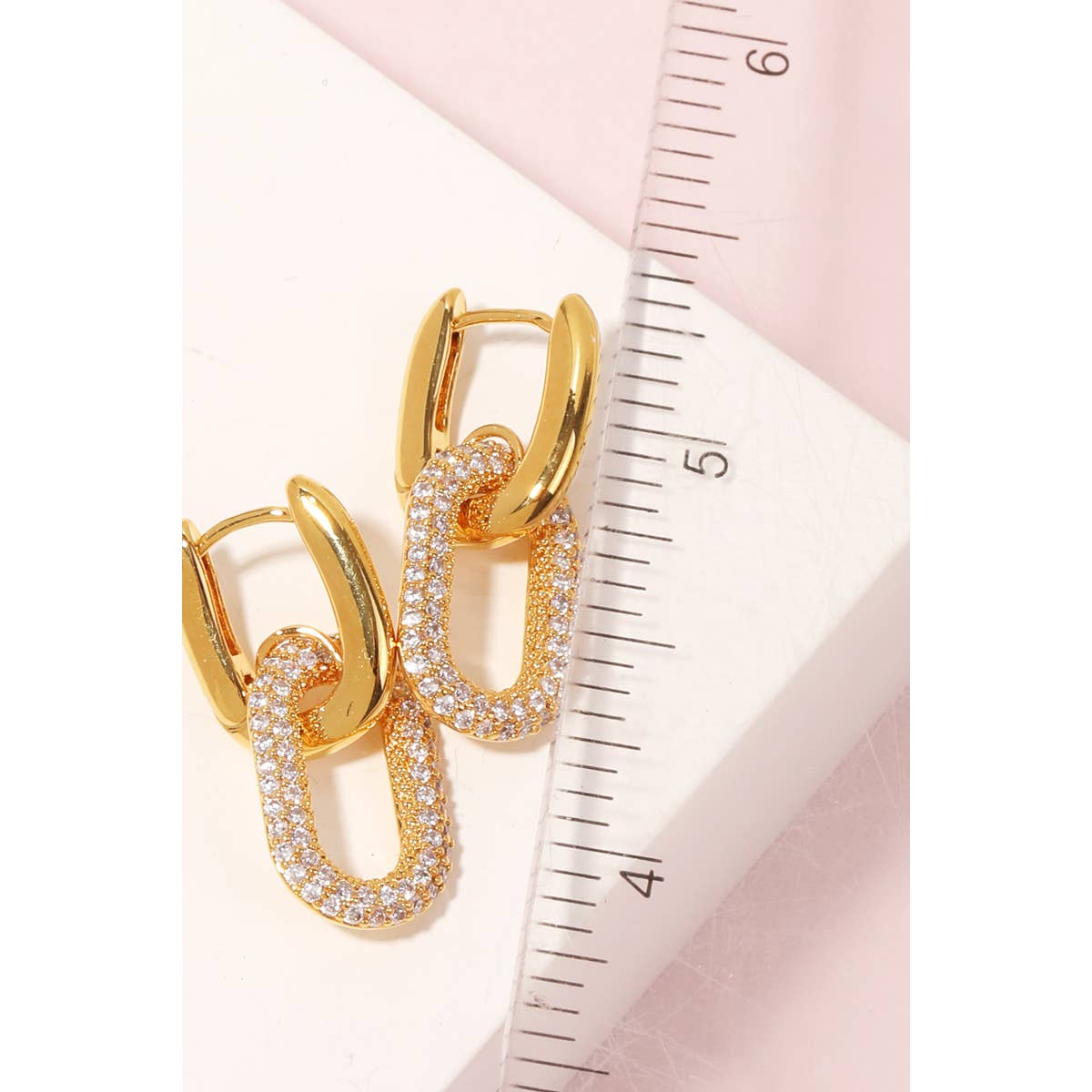 Studded Oval Chain Link Dangle Earrings