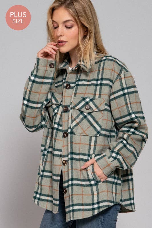 Long Sleeve Wool Blend Plaid Jacket