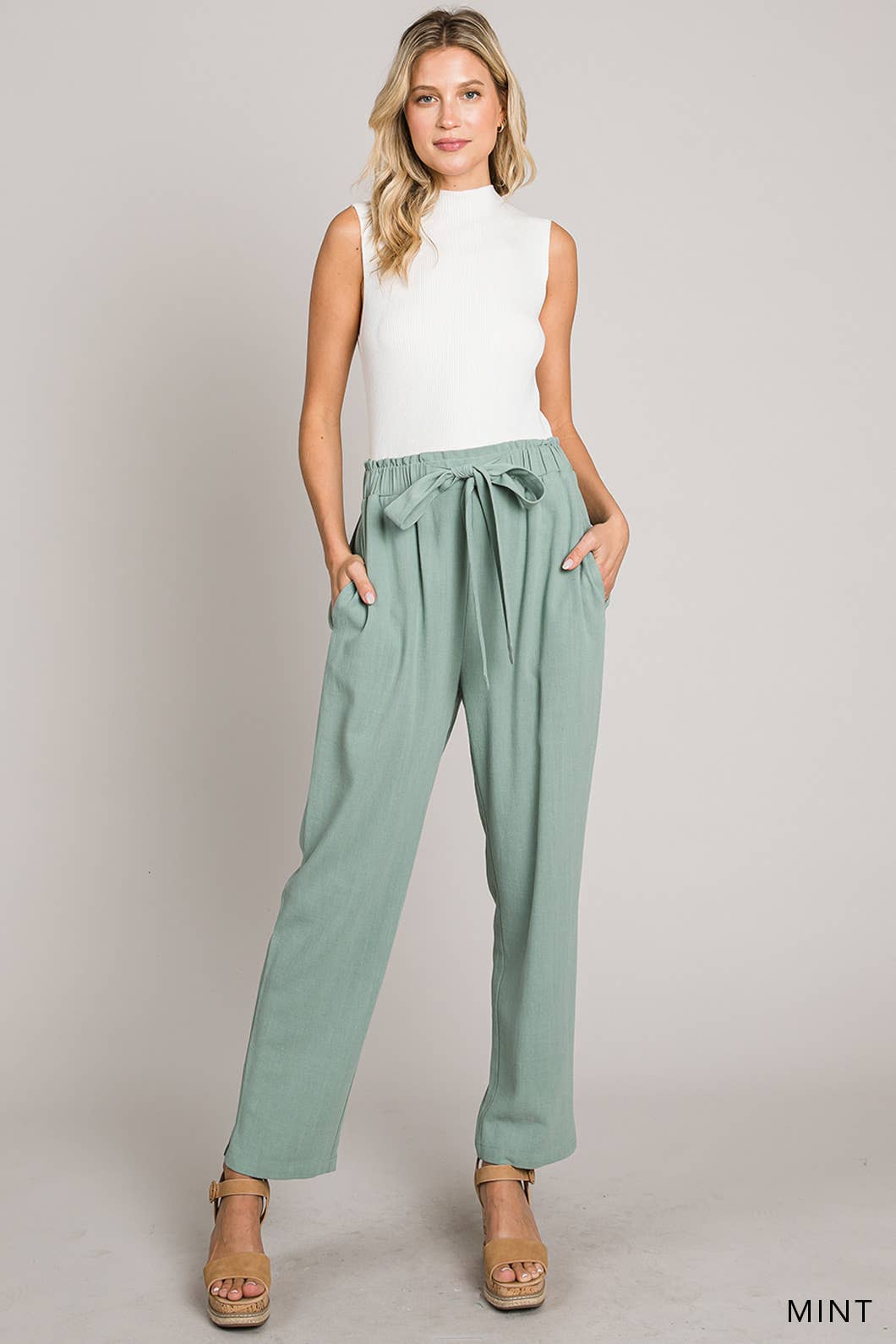 Linen Blend Comfy Crop Women's Pants