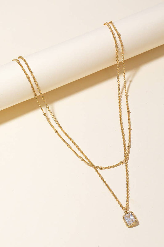 Cubic Zirconia Baguette Pendant Layered Necklace