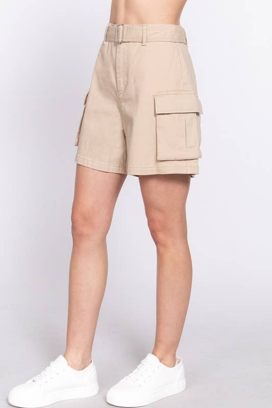 Belted Cargo Khaki Shorts