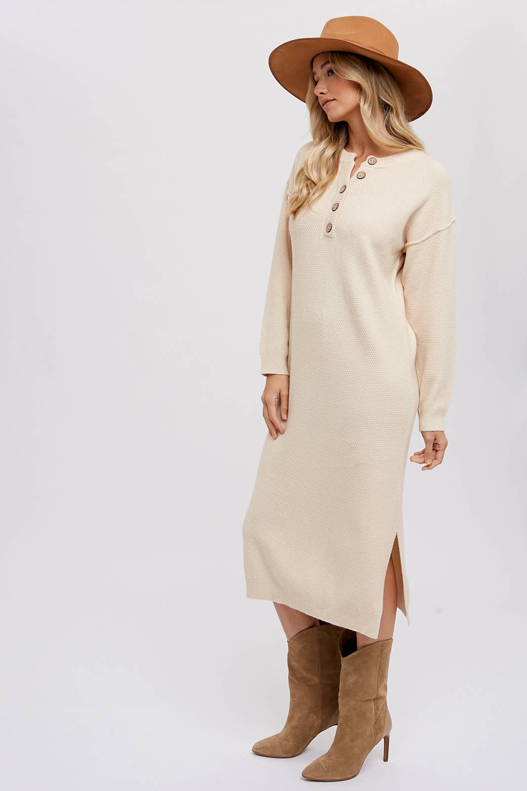 Button front midi sweater dress