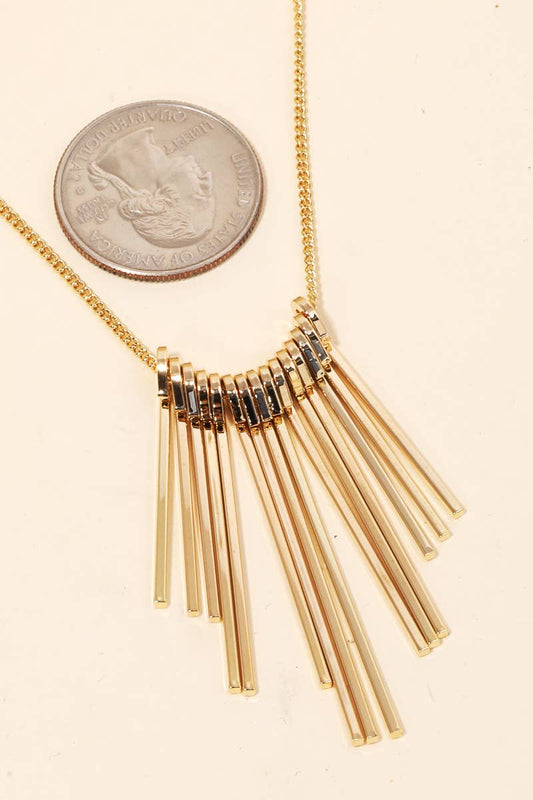Gold Bar Fringe Charm Necklace