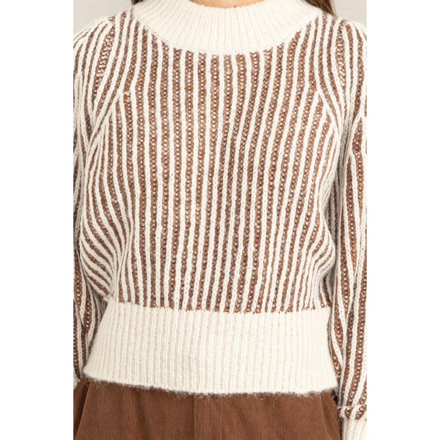 Cream and Mocha Dreamer Striped Sweater