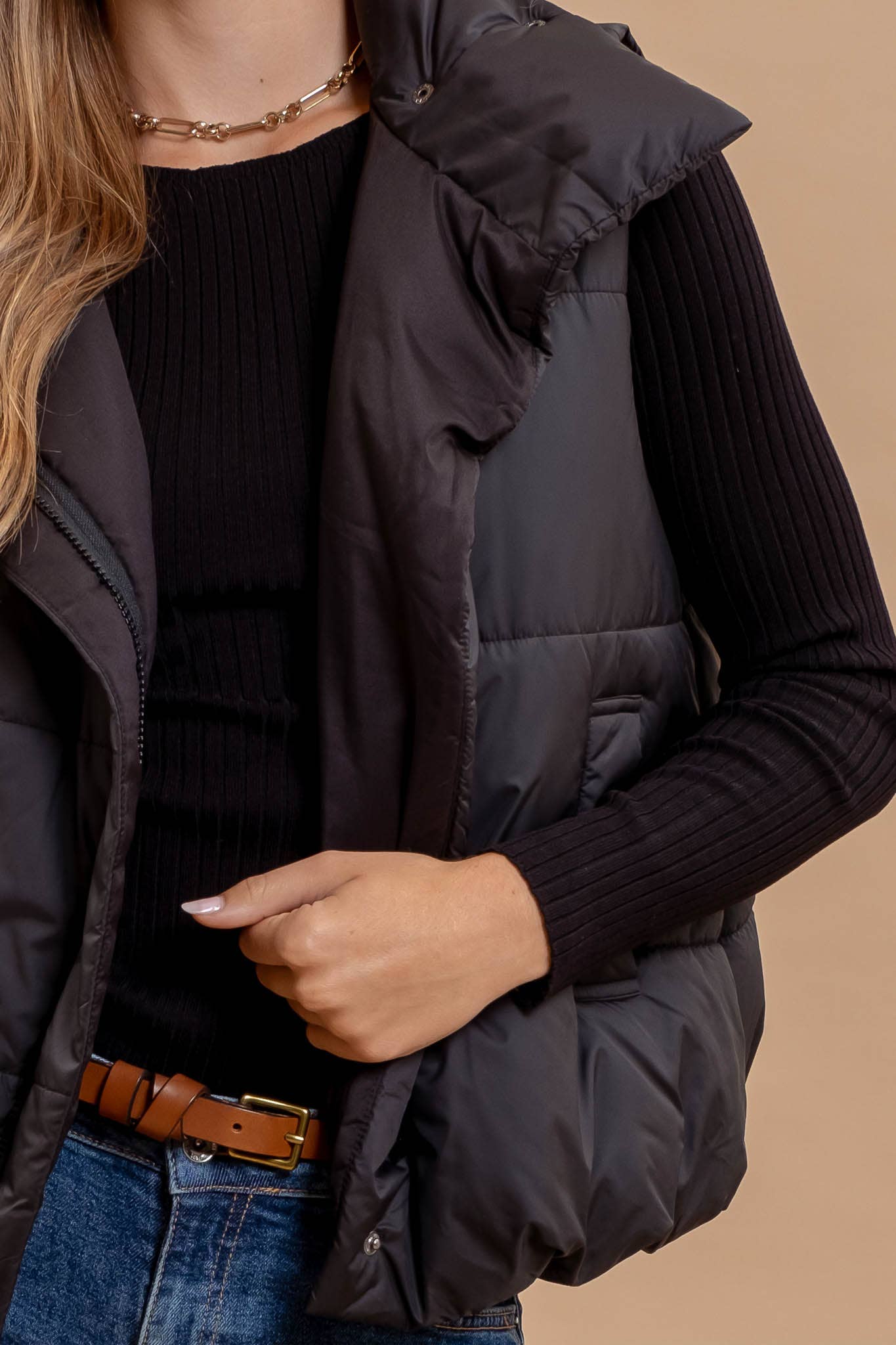 Zip Up Black Puffer Vest