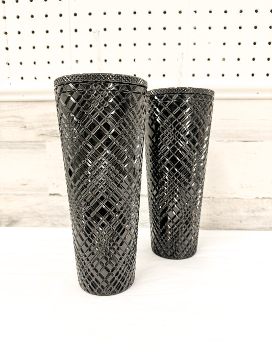 Black Textured Tumbler with Straw