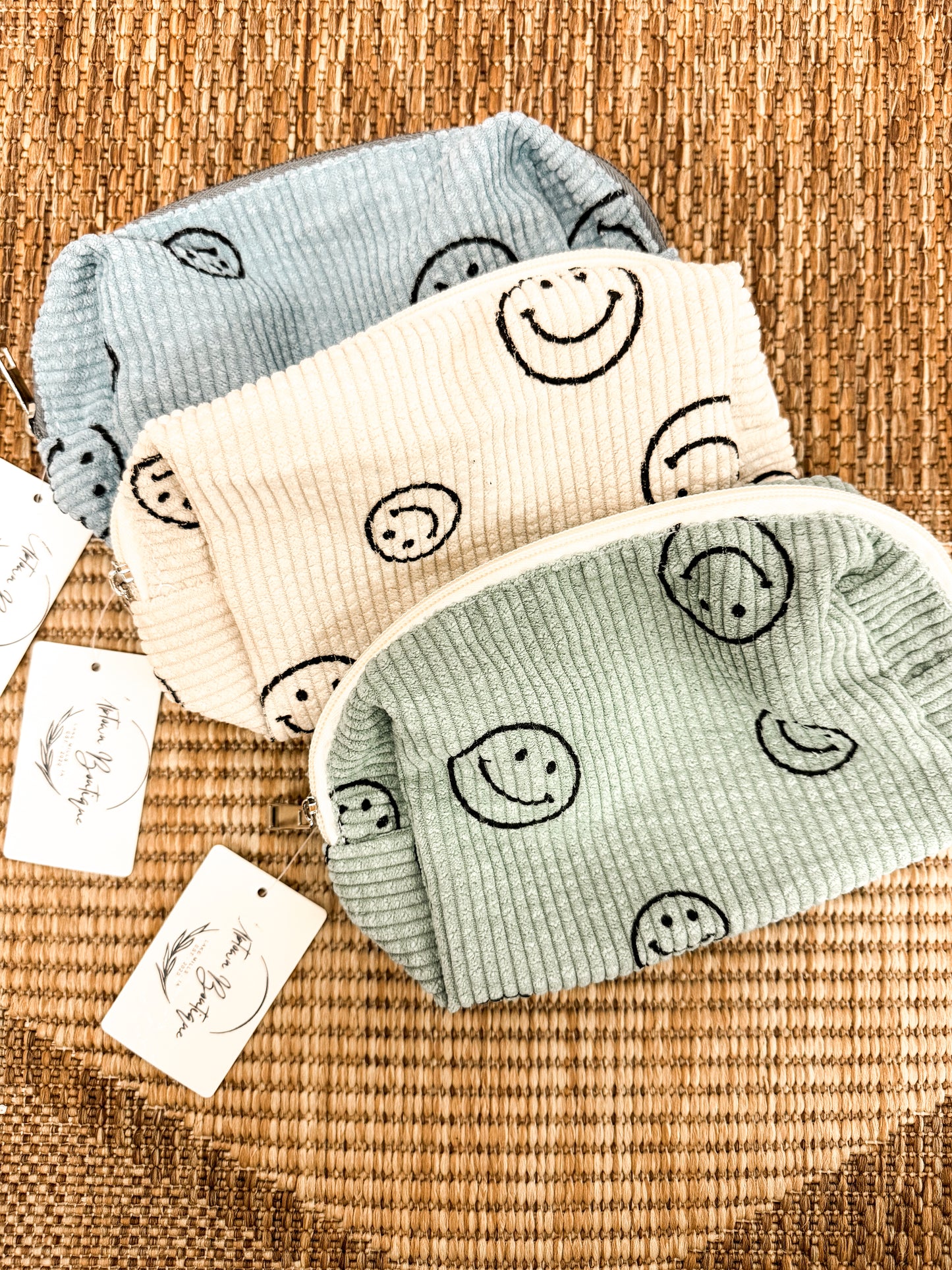 Smiley Face Corduroy Toiletry Bag Pouch