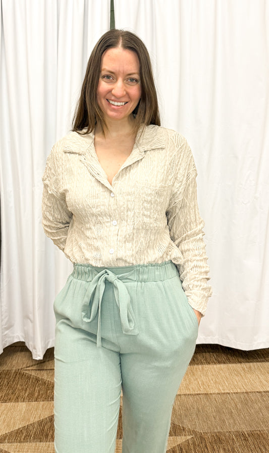 Casual Chic Beige Button Down Top