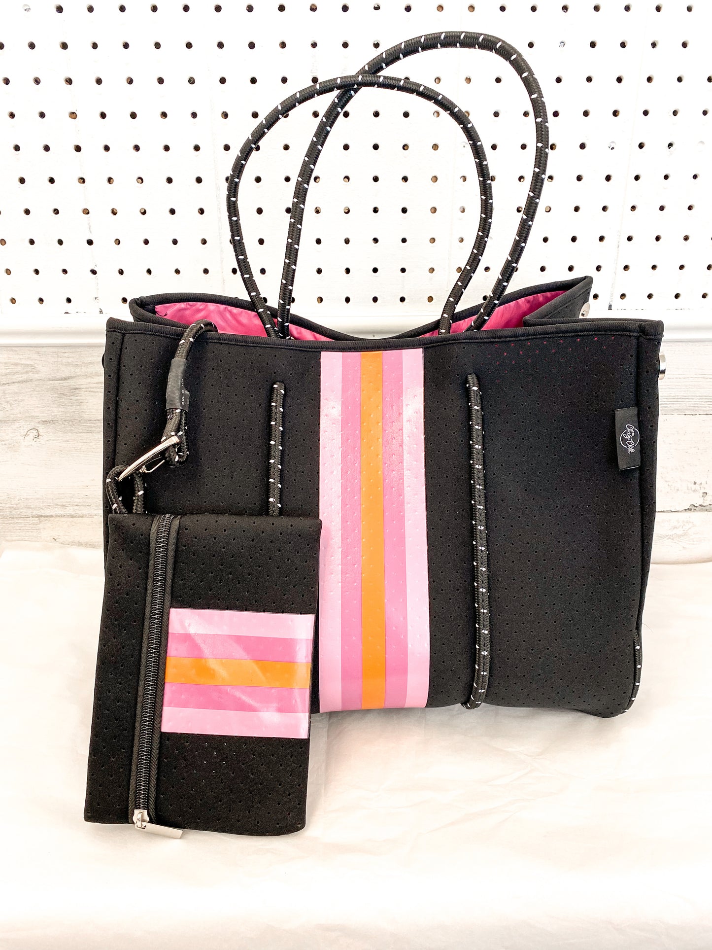 Neoprene Bag - Black w/ Hot Pink & Orange Stripe