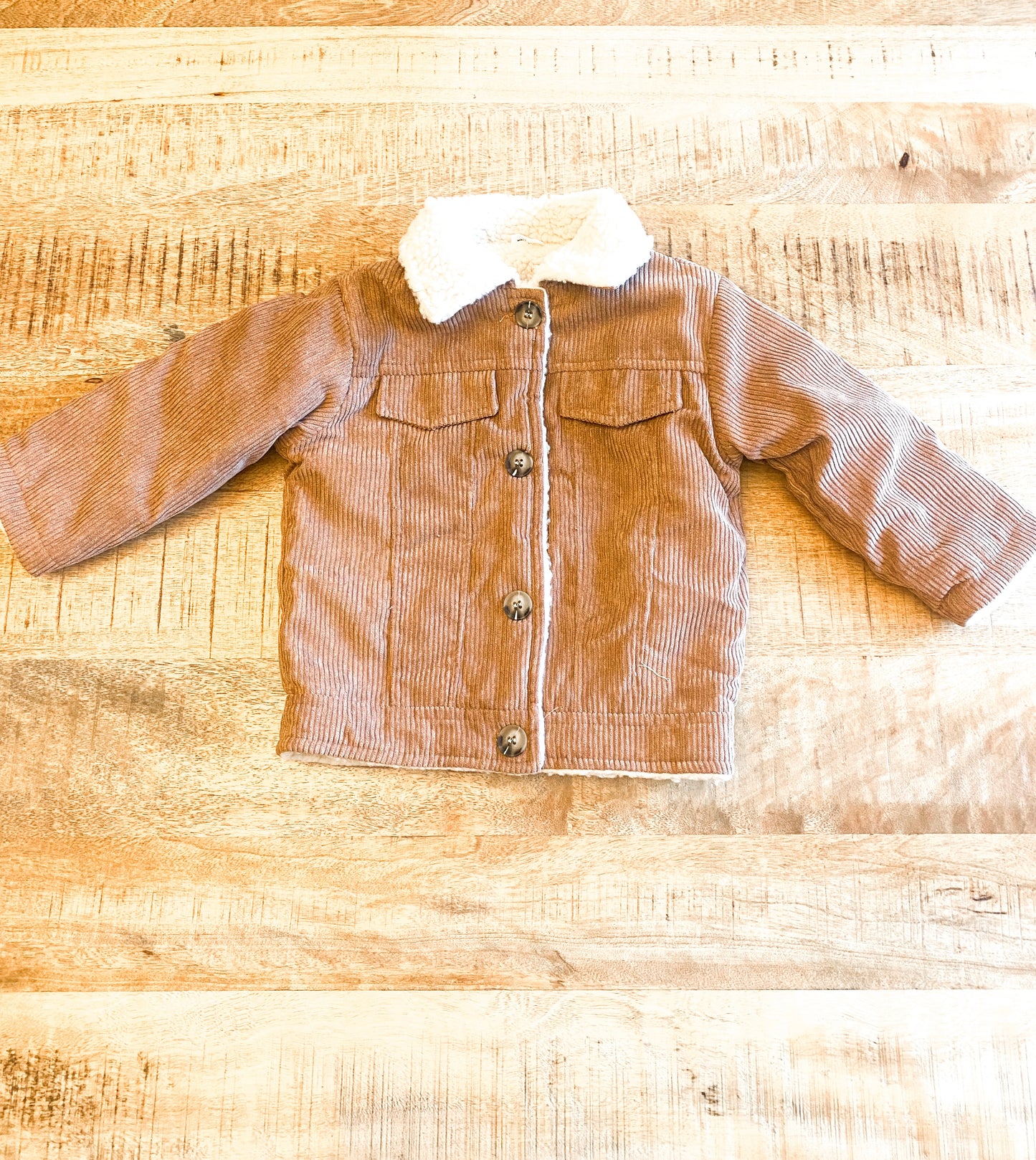 Toddler Lapel Collar Button Sherpa Lined Coat