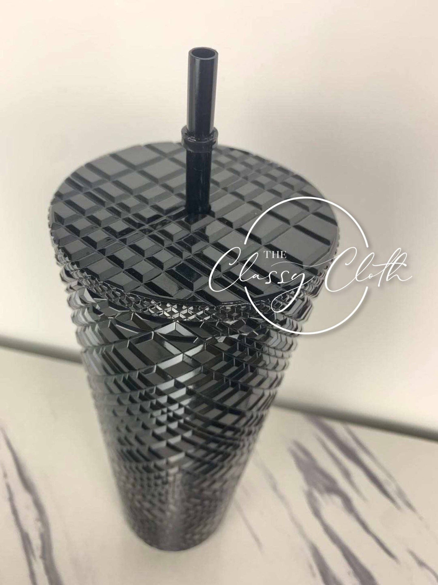 Black Textured Tumbler with Straw