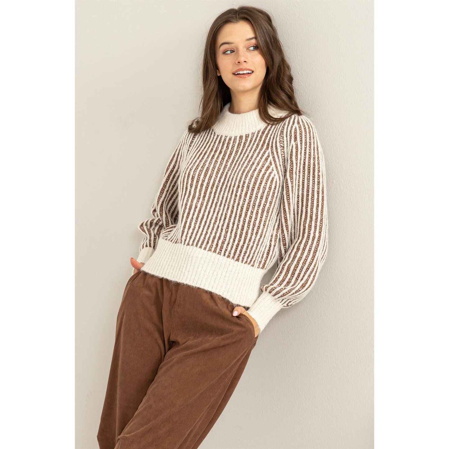 Cream and Mocha Dreamer Striped Sweater