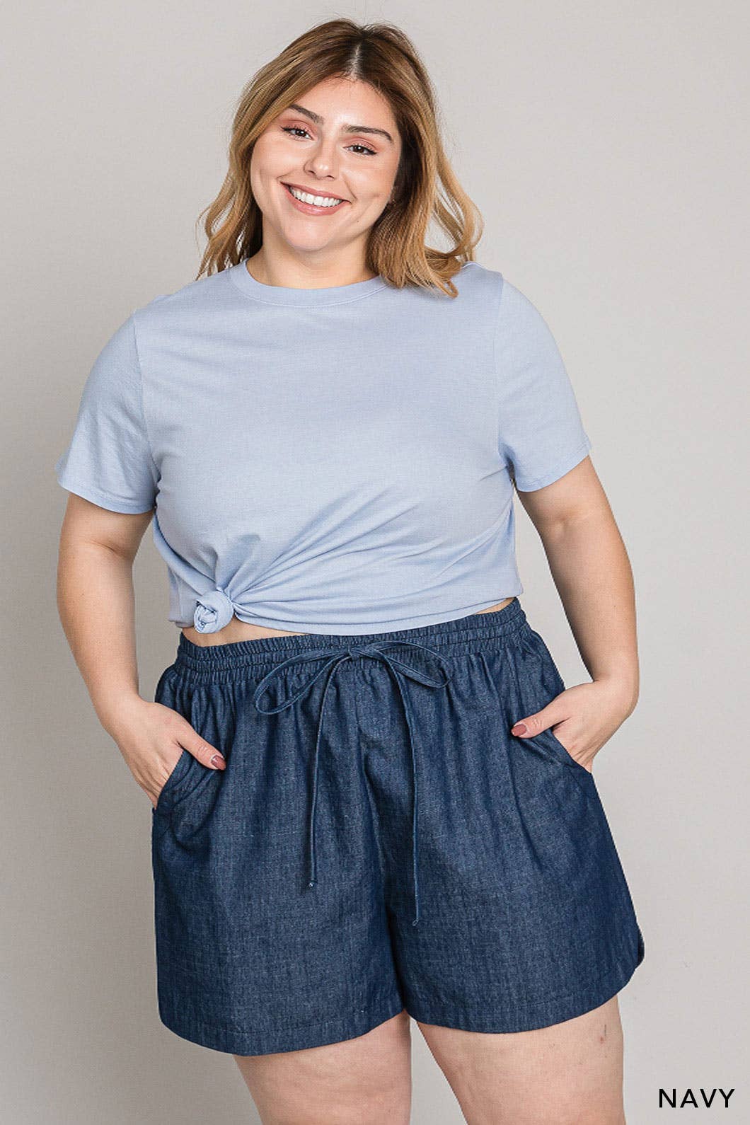 Curvy Soft Washed Light Denim Shorts