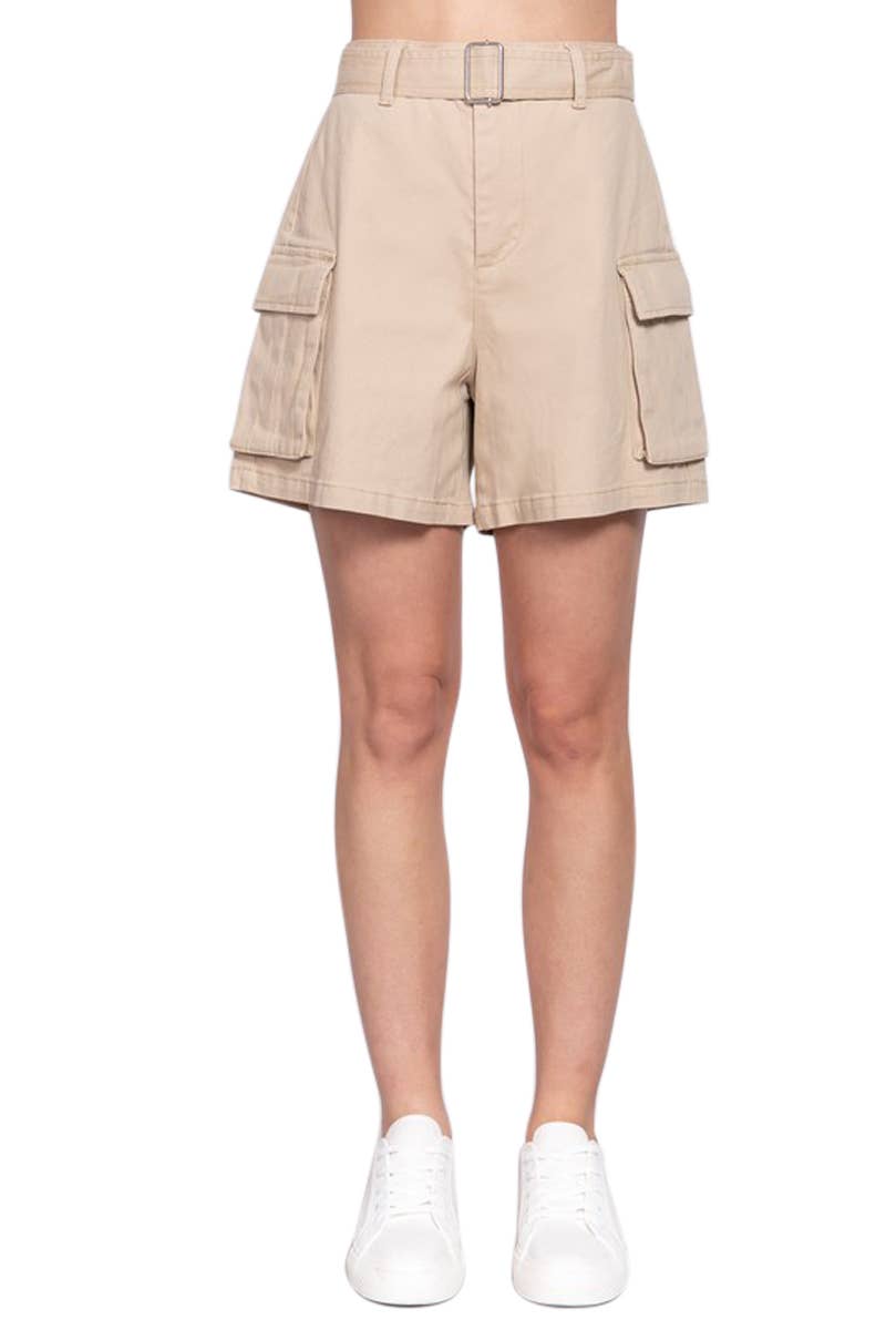 Belted Cargo Khaki Shorts