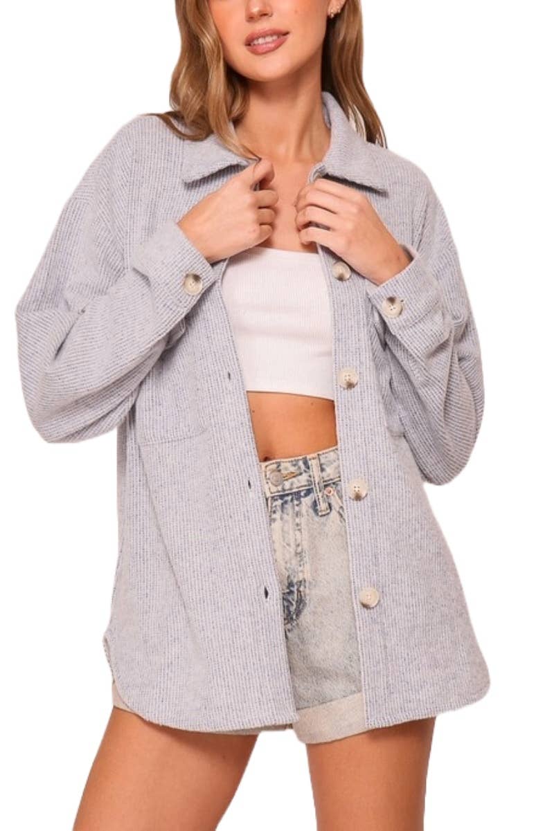 Plus Size Long Sleeve Button Down Brushed Waffle Shacket, Multiple Colors