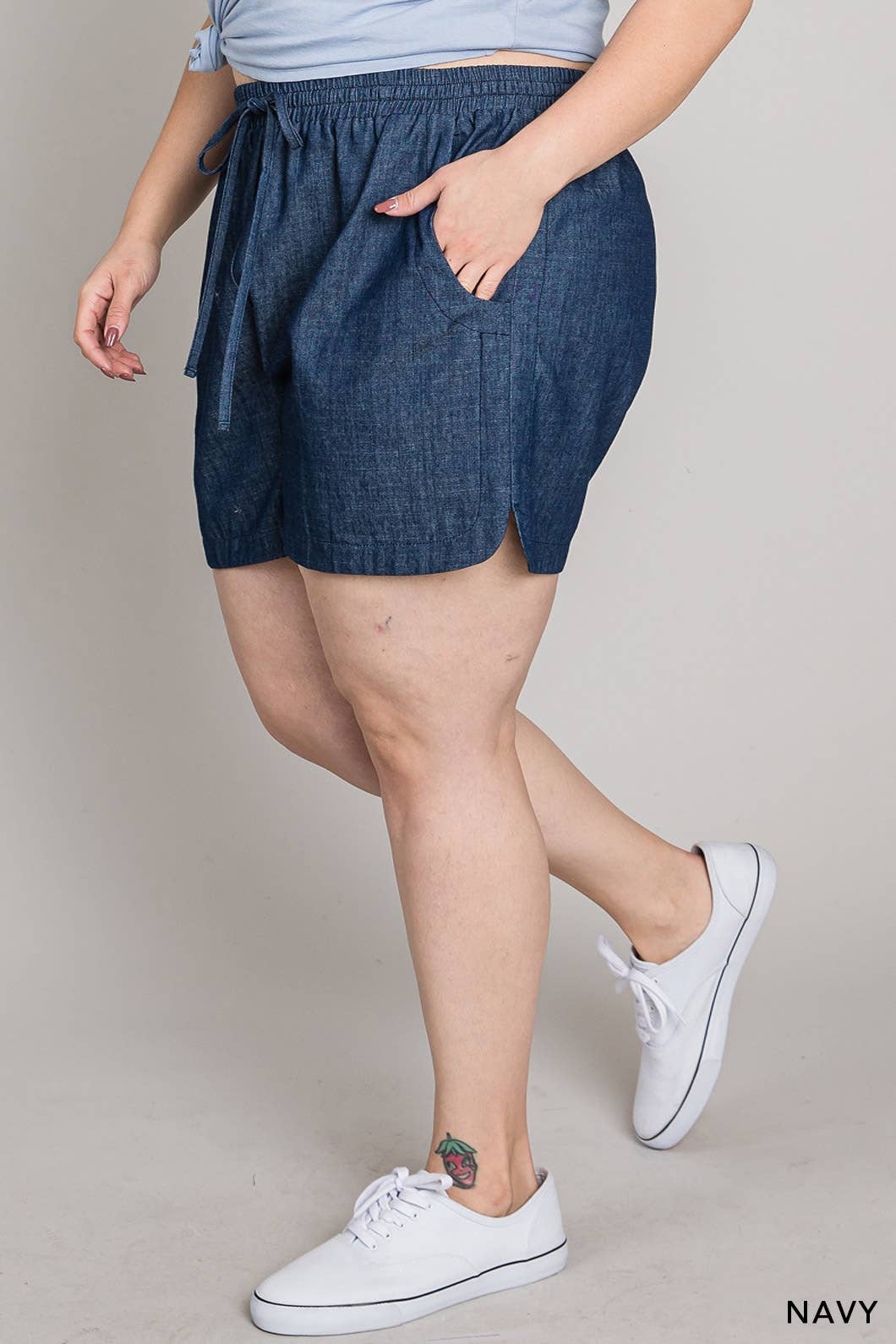 Curvy Soft Washed Light Denim Shorts