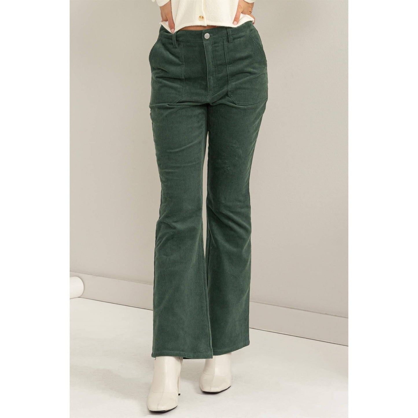 Corduroy Flare Pants in Gray/Green
