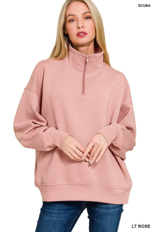 Scuba Half Zip Pullover: Pink Rose