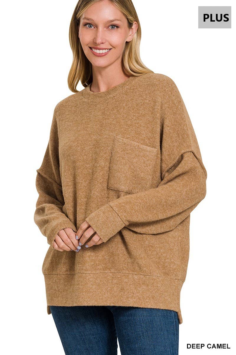 Plus Brushed Melange Drop Shoulder Sweater Deep Camel