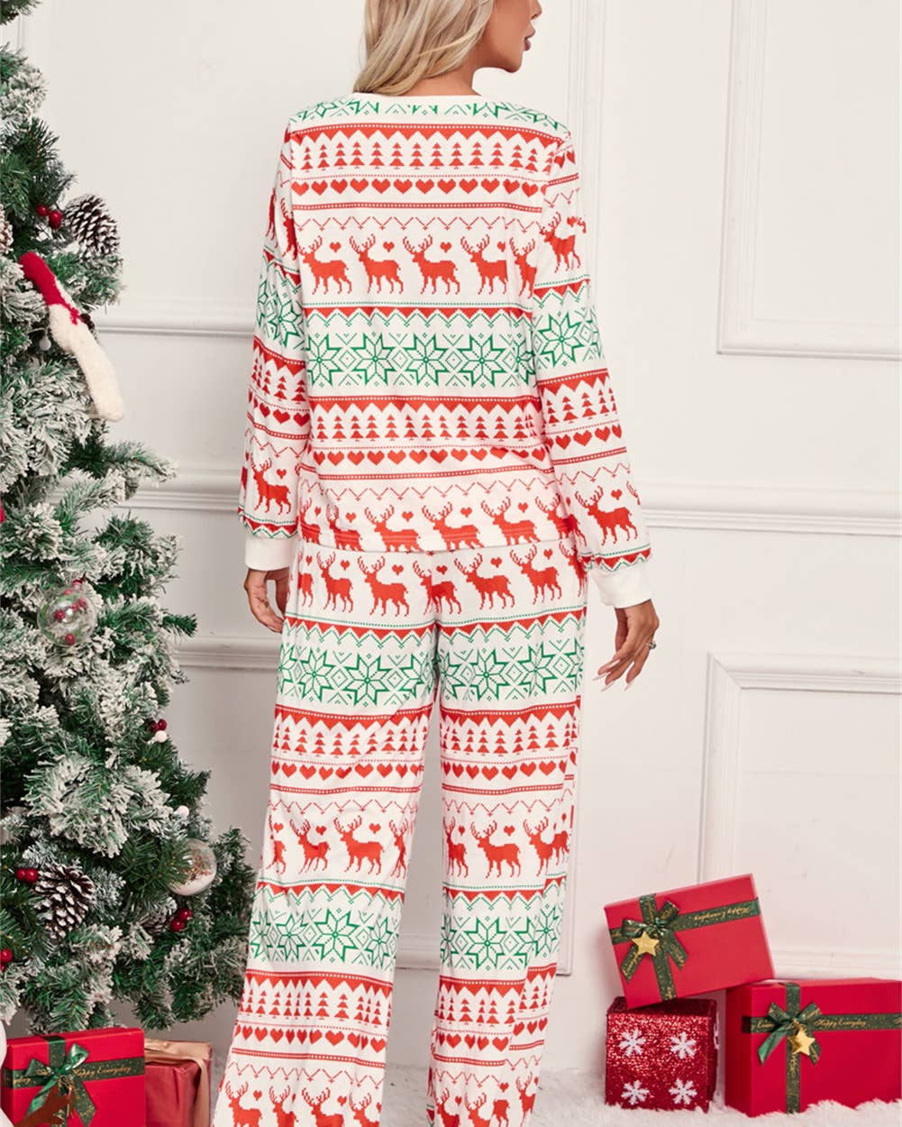 Christmas Print Pullover and Pants Lounge Set