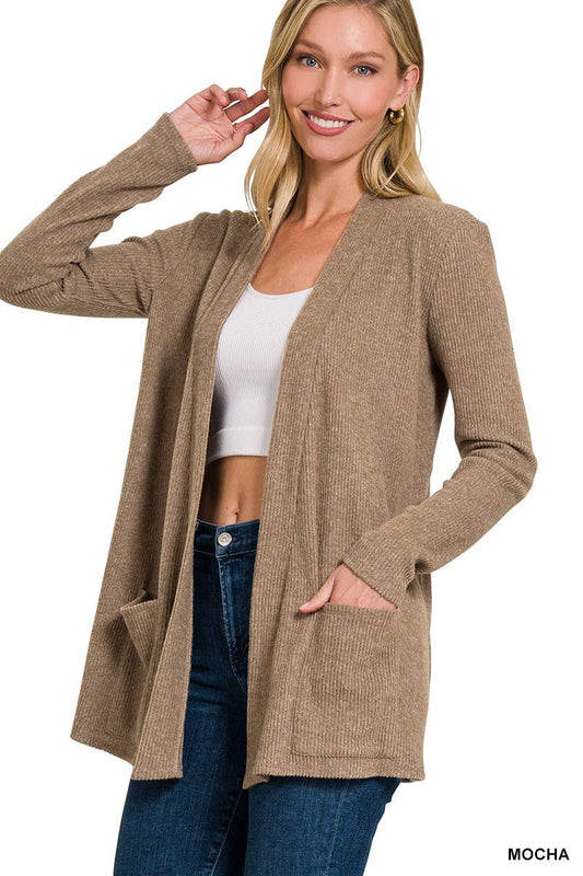 Heather Ribbed Sweater Open Front Cardigan