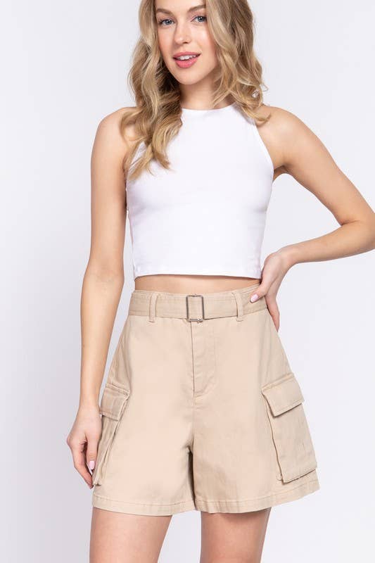 Belted Cargo Khaki Shorts