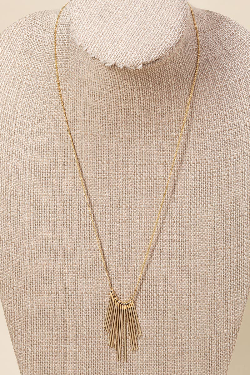 Gold Bar Fringe Charm Necklace