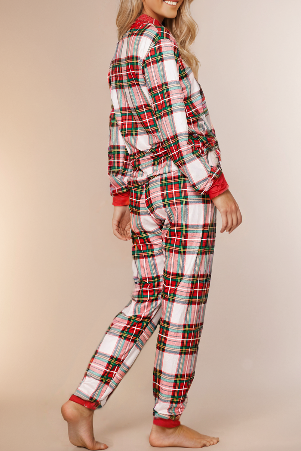 Christmas Holiday Plaid Print Long Sleeve Top and Pants Lounge Set