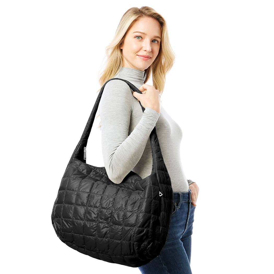 Large Quilted Puffer Hobo Bag