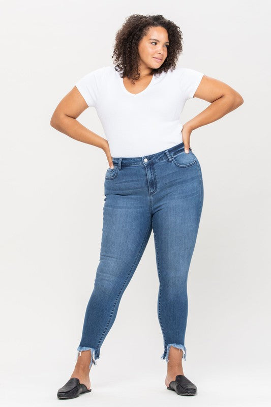 Curvy Mid-Rise Frayed Cello Jean