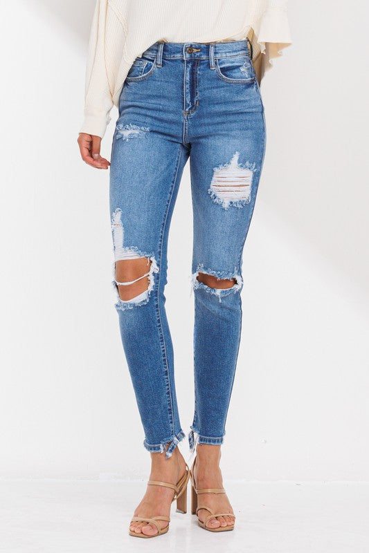 High Rise Skinny Distressed Sneak Peek Jeans