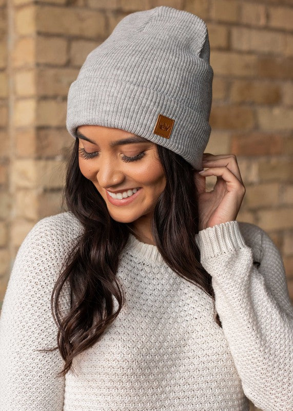 Adult Gray Cuffed Slouchy Knit Hat
